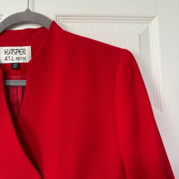 Kasper A.S.L. Women's Red Double Breasted Blazer Jacket Size 14 Petite - Picture 9 of 13